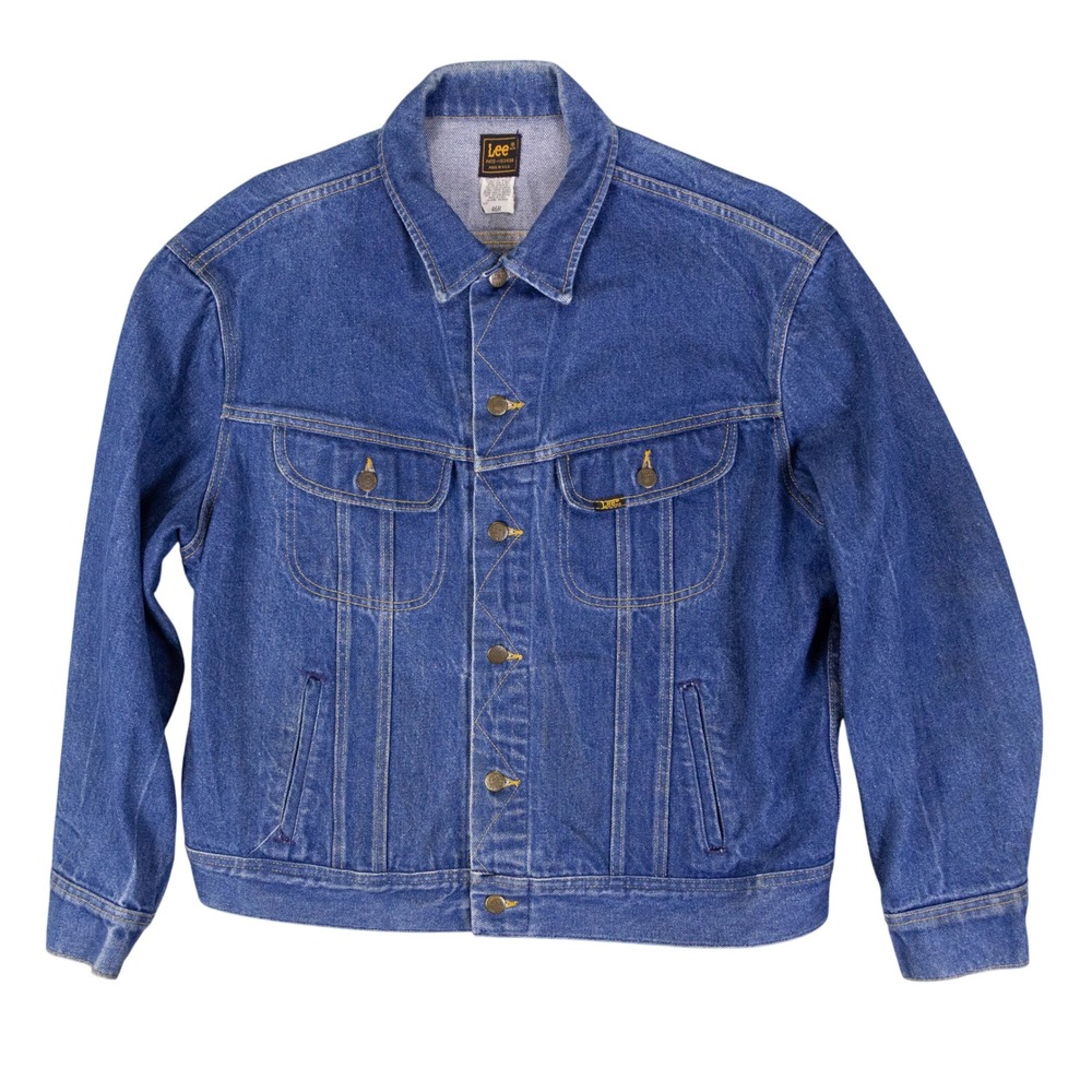 VTG Lee 101-J 70s 80s Denim Trucker Jacket Riders Mens 46R Blue Made In USA